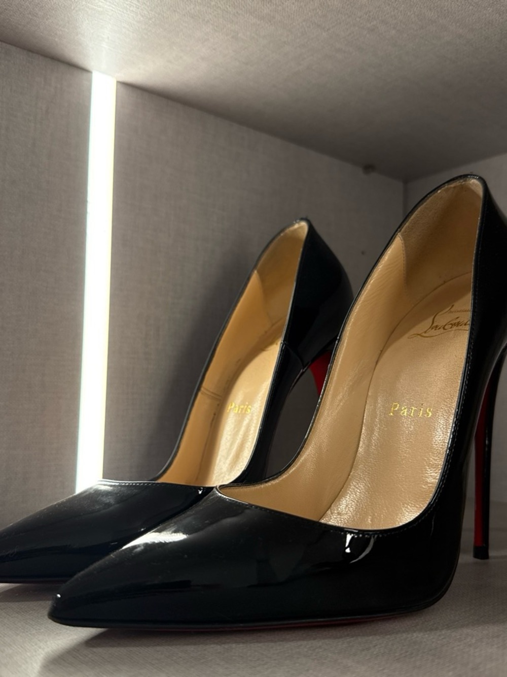 Christian Louboutin Black Patent Leather Pointed Pumps with Red Sole